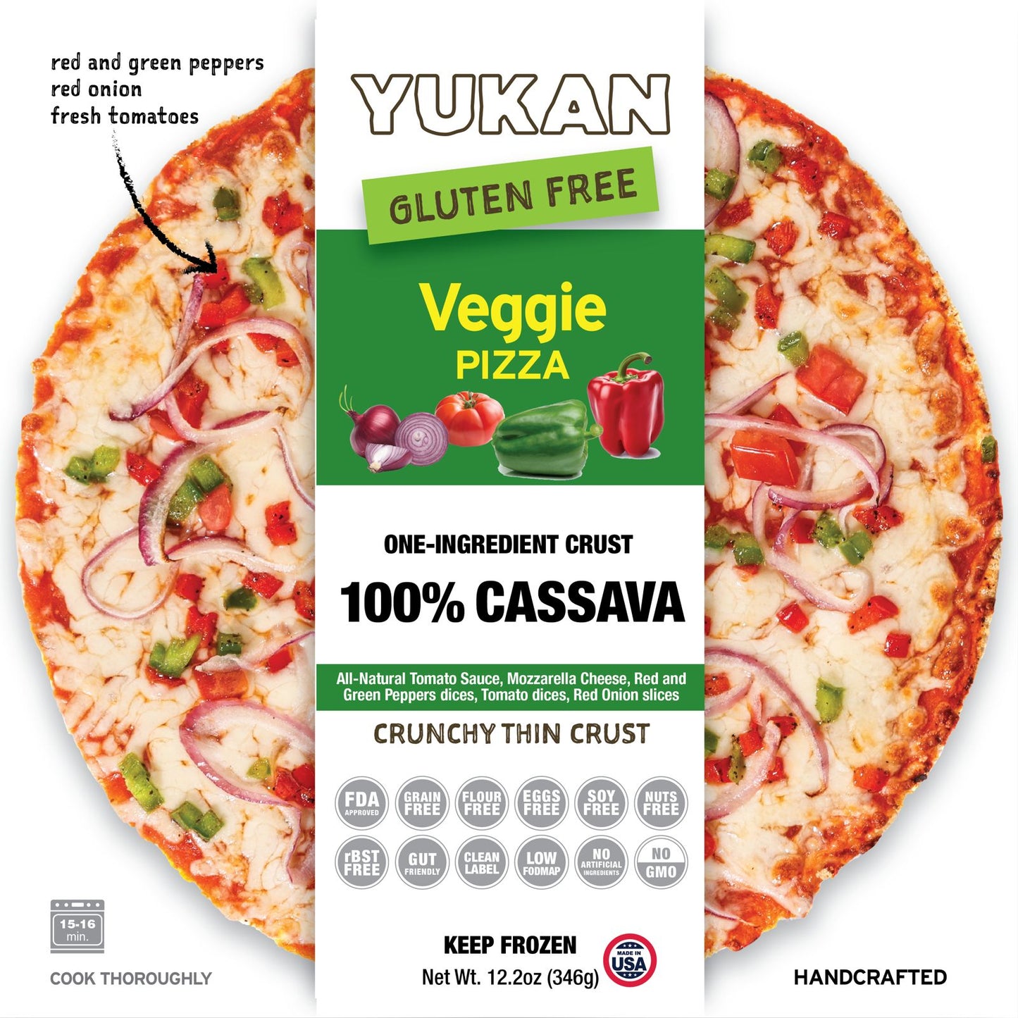 Veggie Gluten-Free Pizza - 100% Cassava Crust | Yukan Foods